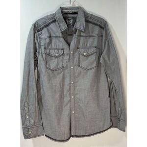 BKE standard fit men’s gray pearl snap shirt size Medium.  #42-1056